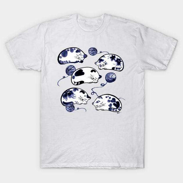 Sleeping cats with wool ball (blue) T-Shirt by juliewu